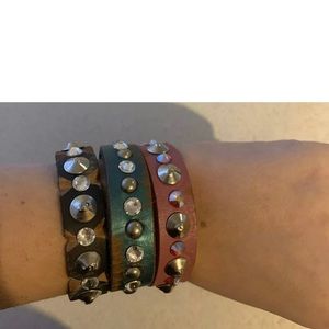 Alan Scott leather Swarovski bracelets lot of 3